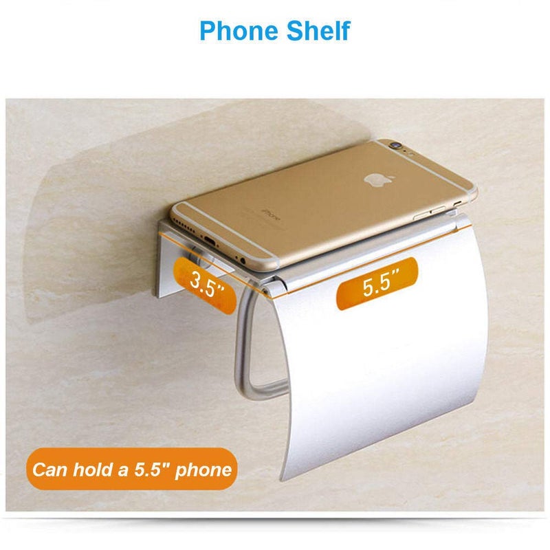 AYADA Toilet Paper Holder Wall Mounted with Phone Shelf Tray for Bathroom Restroom Hotel,Aluminum TP Holder Wall Mount with Cover Lid Metal Modern Rust Free Universal Tissue fit Mega Roll, Matte Silver - Image 5